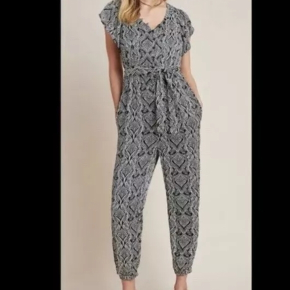 Anthropology Romper Size 4 Bohemian Lounge Paisley Fall Ruffle Sleeve - Picture 2 of 15